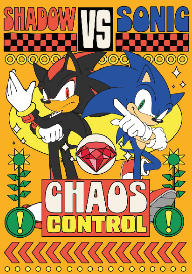Shadow versus Sonic. The poster says Chaos Control.